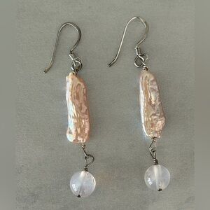 Pretty and Feminine Pink Blush Freshwater Pearl and Rose Quartz Drop Earrings